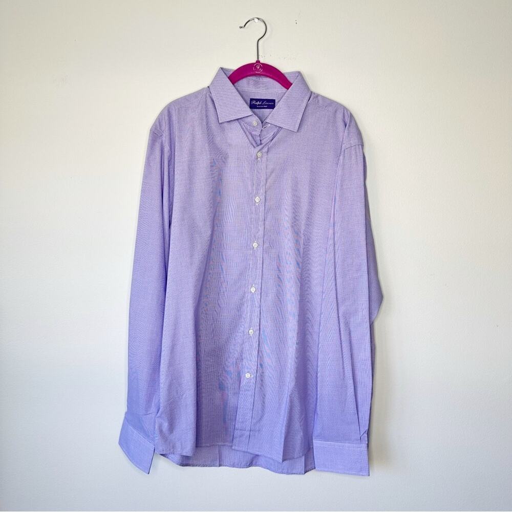 Ralph Lauren Collection Purple Label Button Up Mini Check Dress Shirt Size 17